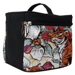 Natural seamless pattern with tiger blooming orchid Make Up Travel Bag (Small)