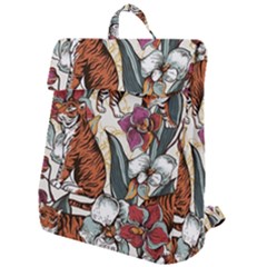Natural seamless pattern with tiger blooming orchid Flap Top Backpack