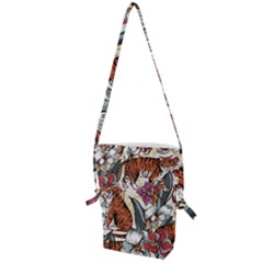 Natural seamless pattern with tiger blooming orchid Folding Shoulder Bag