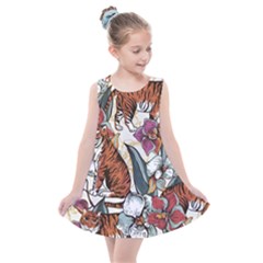 Natural seamless pattern with tiger blooming orchid Kids  Summer Dress