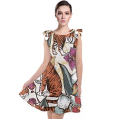 Natural seamless pattern with tiger blooming orchid Tie Up Tunic Dress
