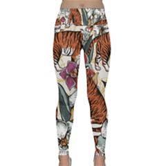 Natural seamless pattern with tiger blooming orchid Lightweight Velour Classic Yoga Leggings