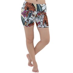 Natural seamless pattern with tiger blooming orchid Lightweight Velour Yoga Shorts