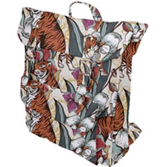 Natural seamless pattern with tiger blooming orchid Buckle Up Backpack
