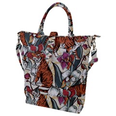Natural seamless pattern with tiger blooming orchid Buckle Top Tote Bag