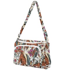 Natural seamless pattern with tiger blooming orchid Front Pocket Crossbody Bag