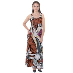 Natural Seamless Pattern With Tiger Blooming Orchid Sleeveless Velour Maxi Dress