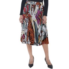Natural seamless pattern with tiger blooming orchid Classic Velour Midi Skirt 