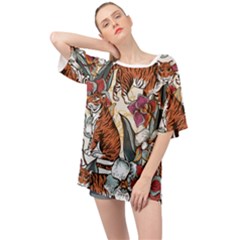 Natural seamless pattern with tiger blooming orchid Oversized Chiffon Top