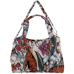 Natural seamless pattern with tiger blooming orchid Double Compartment Shoulder Bag