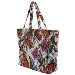 Natural seamless pattern with tiger blooming orchid Zip Up Canvas Bag