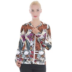 Natural seamless pattern with tiger blooming orchid Casual Zip Up Jacket