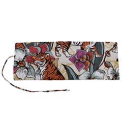 Natural seamless pattern with tiger blooming orchid Roll Up Canvas Pencil Holder (S)