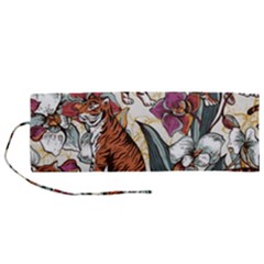 Natural seamless pattern with tiger blooming orchid Roll Up Canvas Pencil Holder (M)
