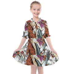 Natural seamless pattern with tiger blooming orchid Kids  All Frills Chiffon Dress