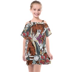 Natural seamless pattern with tiger blooming orchid Kids  One Piece Chiffon Dress
