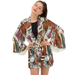Natural seamless pattern with tiger blooming orchid Long Sleeve Kimono
