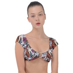 Natural seamless pattern with tiger blooming orchid Cap Sleeve Ring Bikini Top