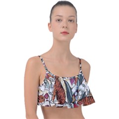 Natural seamless pattern with tiger blooming orchid Frill Bikini Top