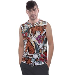 Natural seamless pattern with tiger blooming orchid Men s Regular Tank Top