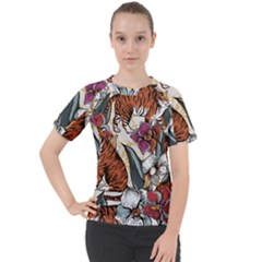 Natural seamless pattern with tiger blooming orchid Women s Sport Raglan Tee