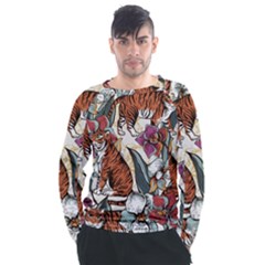 Natural seamless pattern with tiger blooming orchid Men s Long Sleeve Raglan Tee