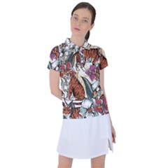 Natural seamless pattern with tiger blooming orchid Women s Polo Tee
