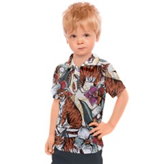 Natural seamless pattern with tiger blooming orchid Kids  Polo Tee