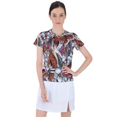Natural seamless pattern with tiger blooming orchid Women s Sports Top