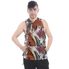 Natural seamless pattern with tiger blooming orchid Men s Sleeveless Hoodie