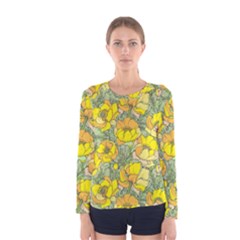 Seamless Pattern With Graphic Spring Flowers Women s Long Sleeve Tee