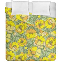 Seamless Pattern With Graphic Spring Flowers Duvet Cover Double Side (california King Size)