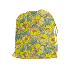 Seamless Pattern With Graphic Spring Flowers Drawstring Pouch (xl)