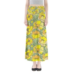 Seamless Pattern With Graphic Spring Flowers Full Length Maxi Skirt