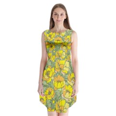 Seamless Pattern With Graphic Spring Flowers Sleeveless Chiffon Dress  