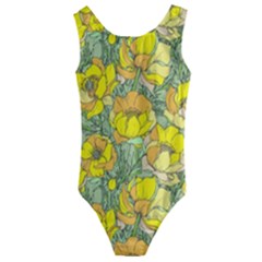 Seamless Pattern With Graphic Spring Flowers Kids  Cut-out Back One Piece Swimsuit