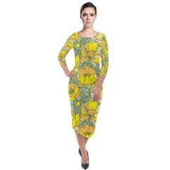 Seamless Pattern With Graphic Spring Flowers Quarter Sleeve Midi Velour Bodycon Dress by BangZart
