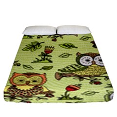 Seamless Pattern With Flowers Owls Fitted Sheet (king Size) by BangZart