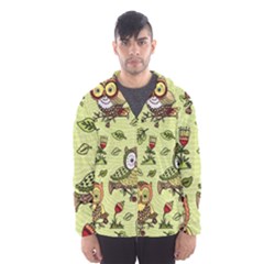 Seamless Pattern With Flowers Owls Men s Hooded Windbreaker