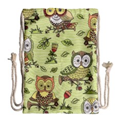 Seamless Pattern With Flowers Owls Drawstring Bag (large)