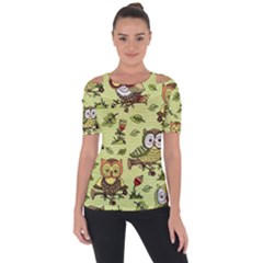 Seamless Pattern With Flowers Owls Shoulder Cut Out Short Sleeve Top