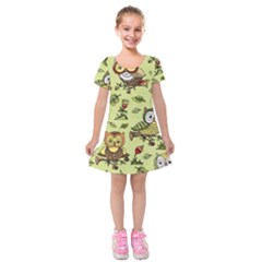 Seamless Pattern With Flowers Owls Kids  Short Sleeve Velvet Dress