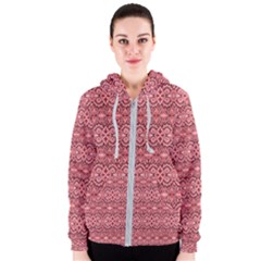 Pink Art With Abstract Seamless Flaming Pattern Women s Zipper Hoodie