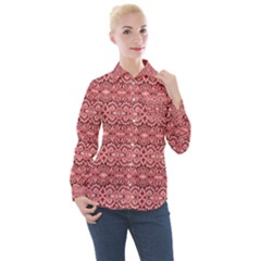 Pink Art With Abstract Seamless Flaming Pattern Women s Long Sleeve Pocket Shirt