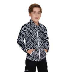Linear Black And White Ethnic Print Kids  Windbreaker by dflcprintsclothing