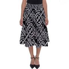Linear Black And White Ethnic Print Perfect Length Midi Skirt by dflcprintsclothing