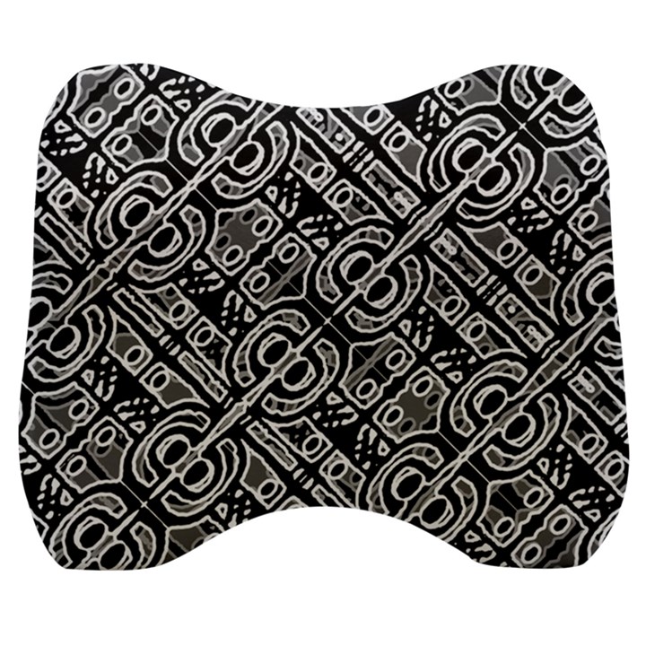 Linear Black And White Ethnic Print Velour Head Support Cushion