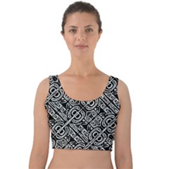 Linear Black And White Ethnic Print Velvet Crop Top by dflcprintsclothing