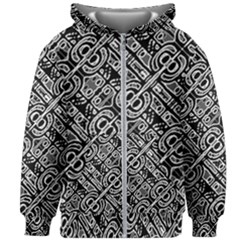 Linear Black And White Ethnic Print Kids  Zipper Hoodie Without Drawstring by dflcprintsclothing