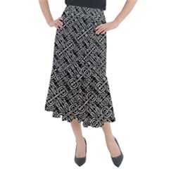 Linear Black And White Ethnic Print Midi Mermaid Skirt by dflcprintsclothing